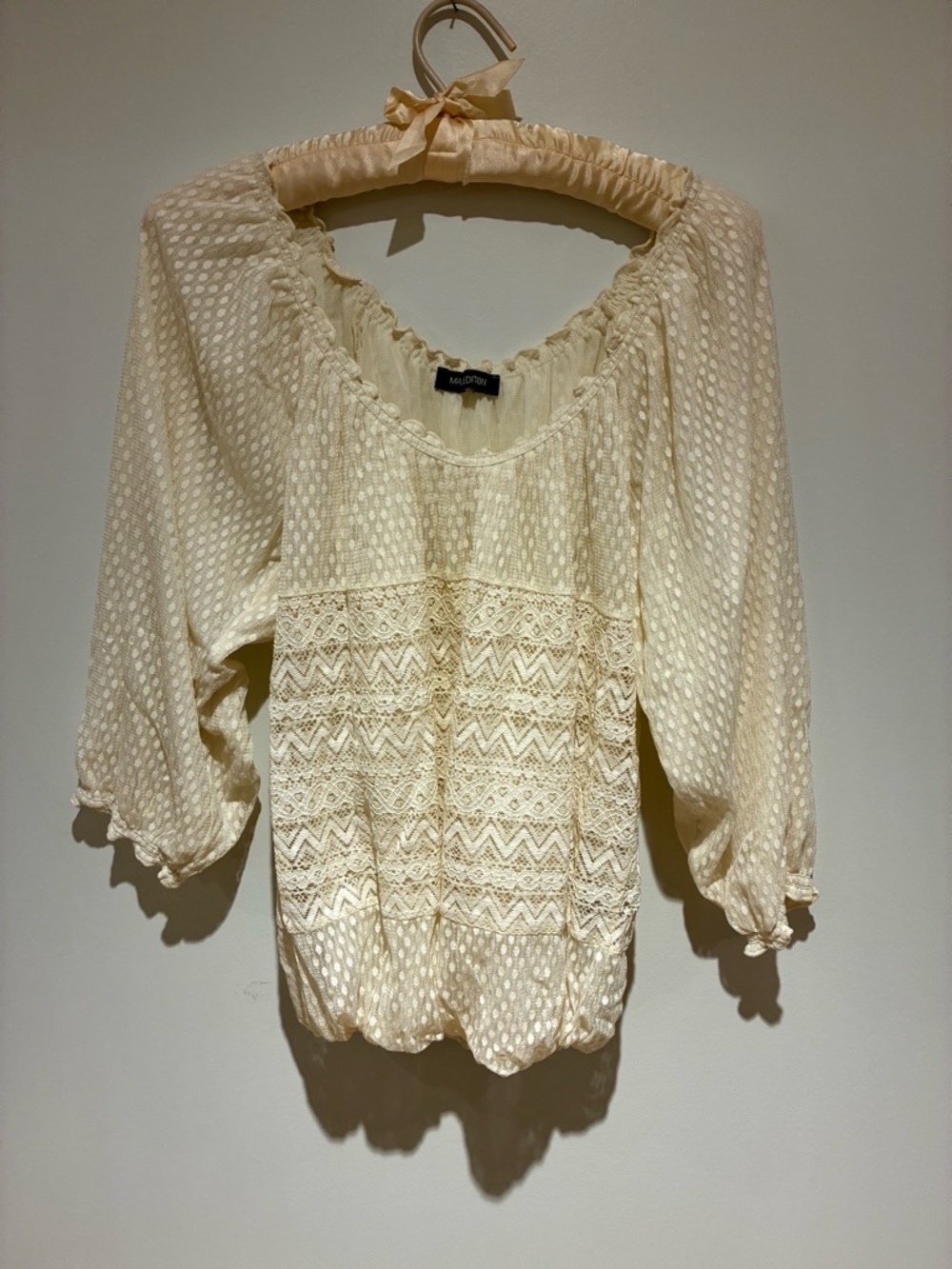 Cream Lace Off Shoulder Peasant Blouse